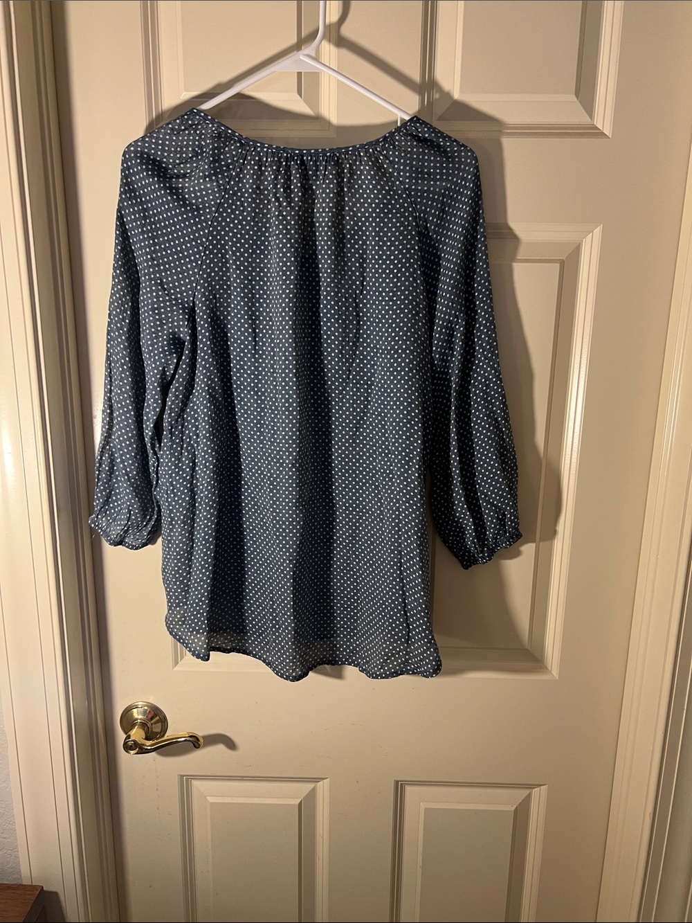 Fred David Navy Blue White Polka Dot Peasant Blouse - Picture 3 of 3